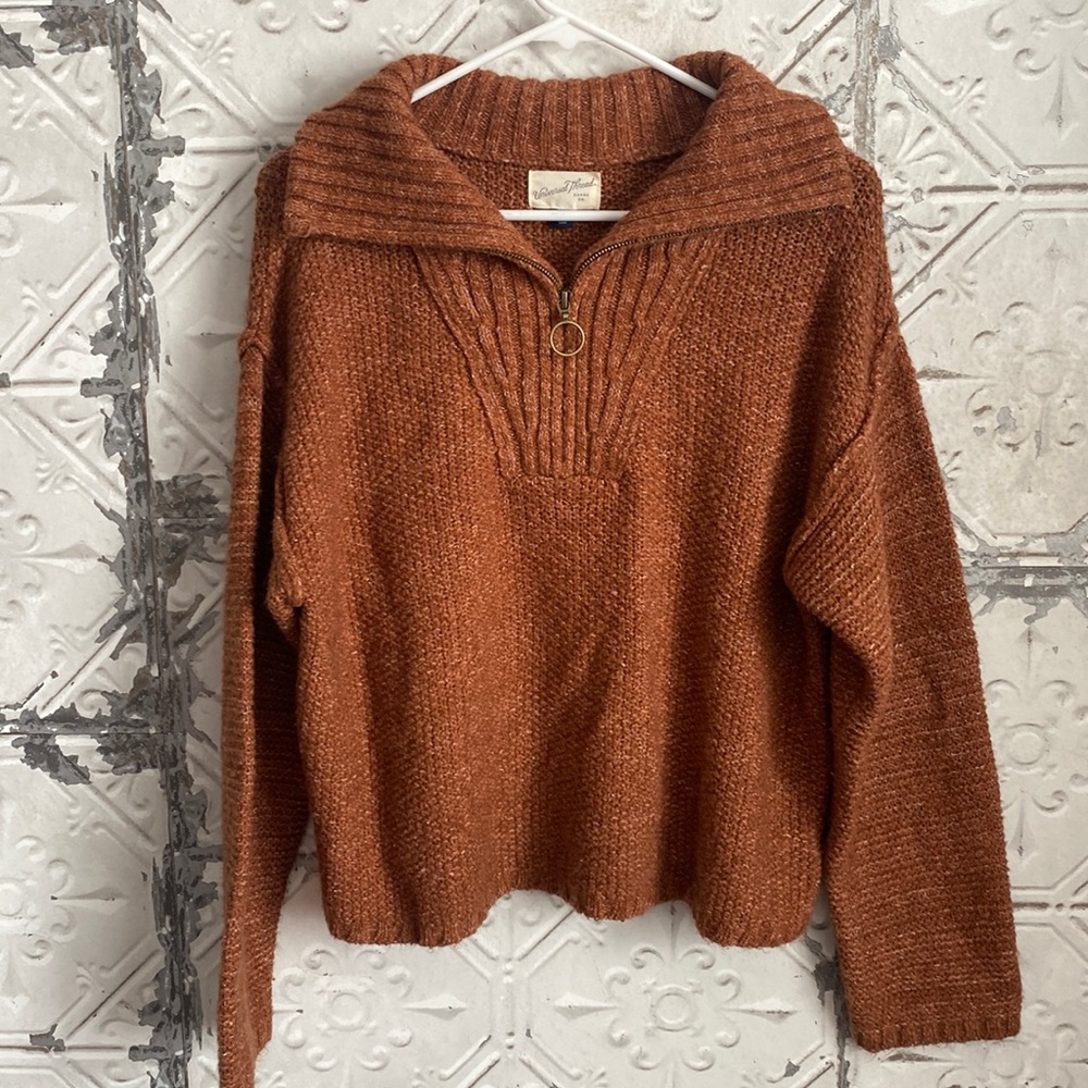 NWOT orange knit quarter zip sweater